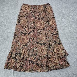 Coldwater Creek Skirt Womens Petite Medium Brown Paisley Floral Silk Lined Boho
